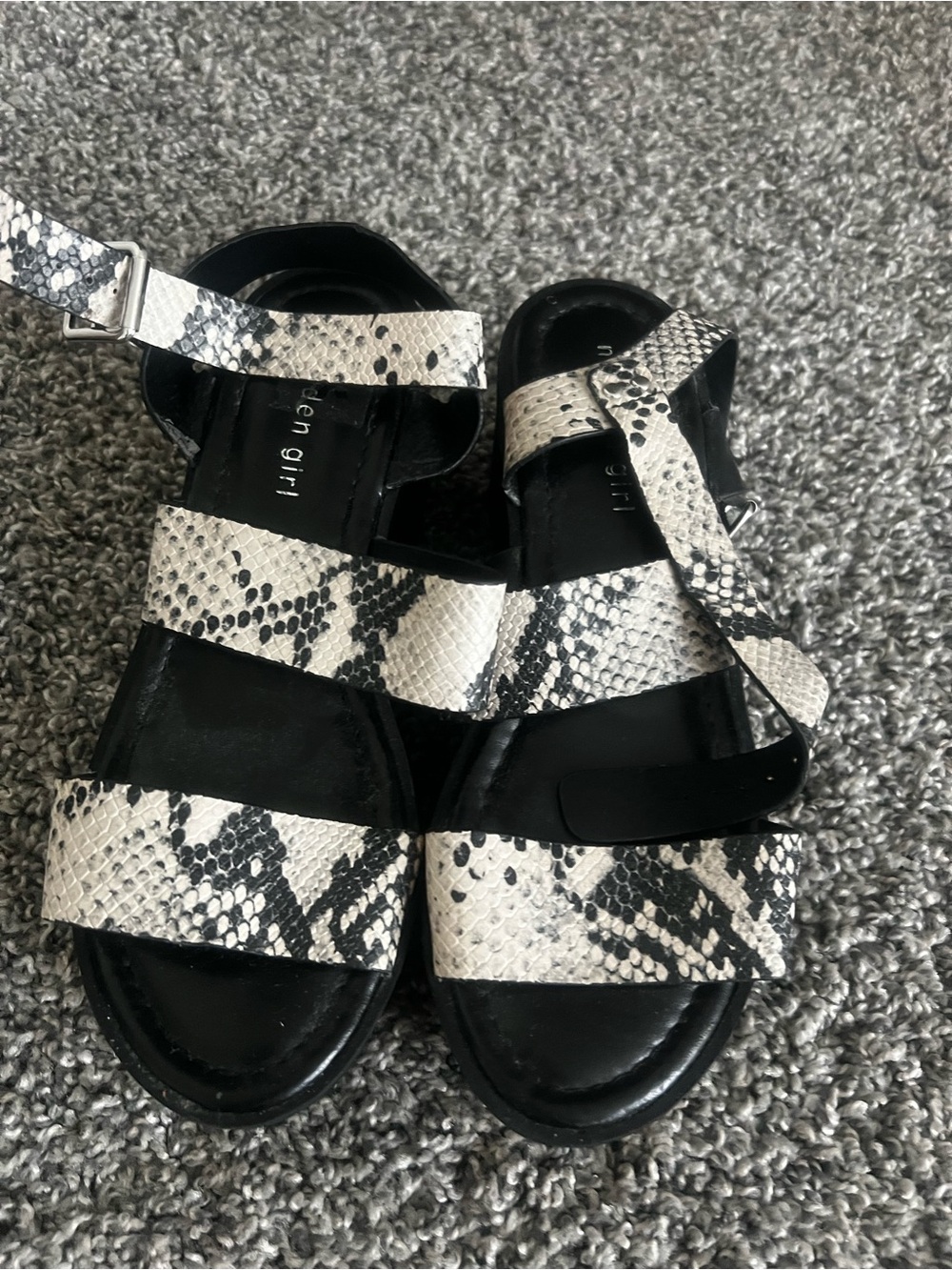 Madden Girl Snake Print Strappy Sandals - Black & White